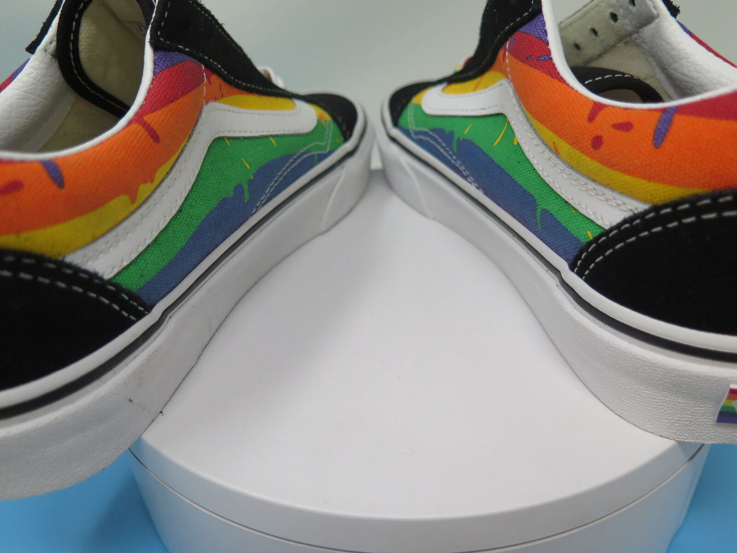 VANS WOMENS BLACK RAINBOW DRIP OLD SKOOL SHOES-UK4