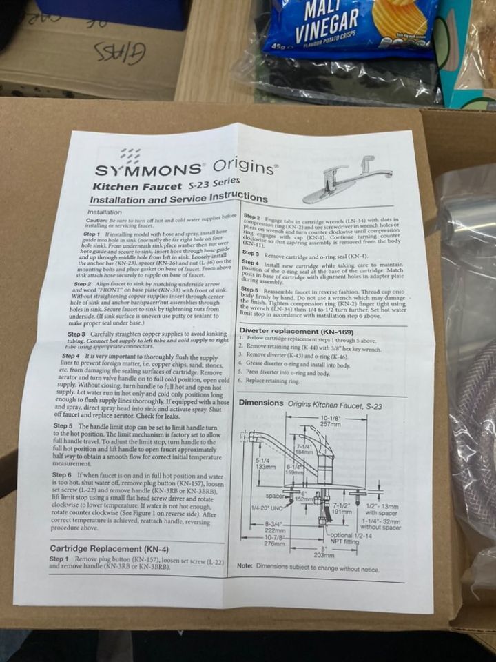 SYMMONS Origins Kitchen Faucet Model S-23-3-BH-1.5 STAINLESS STEAL