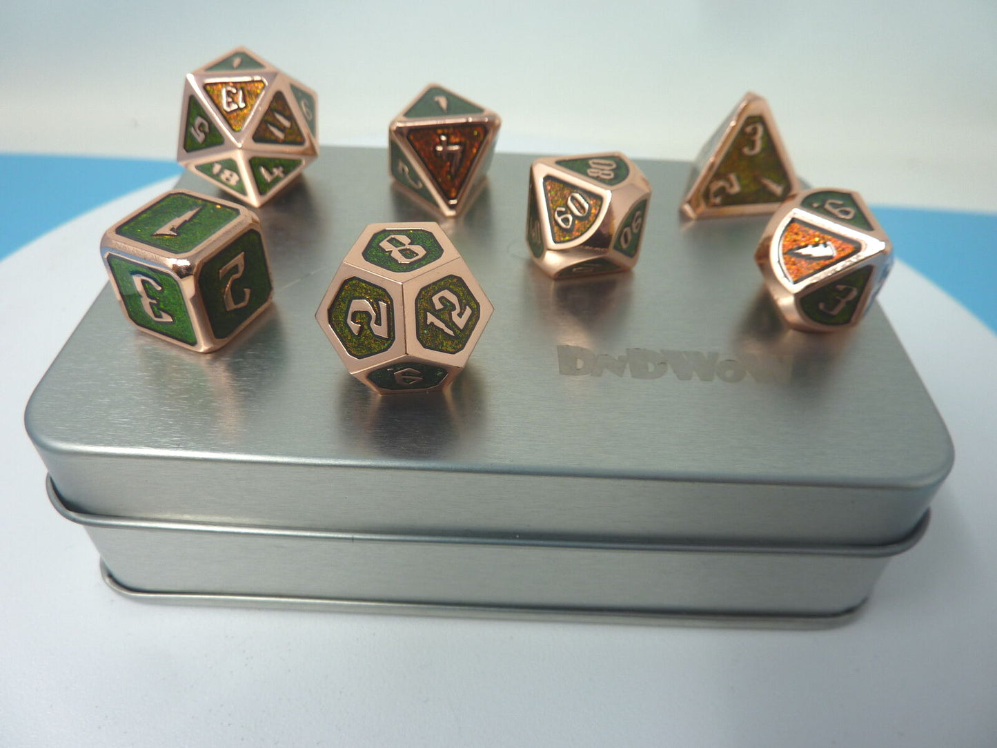DNDWOW METAL DICE-ROSE GOLD GLITTER