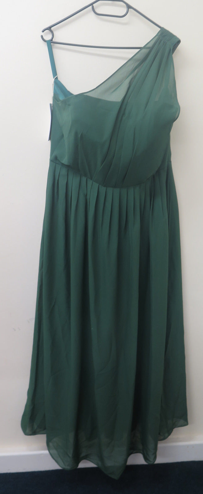 DINAVIAN ONE SHOULDER CHIFFON EVENING/OCCASION DRESS-DARK GREEN-UK24