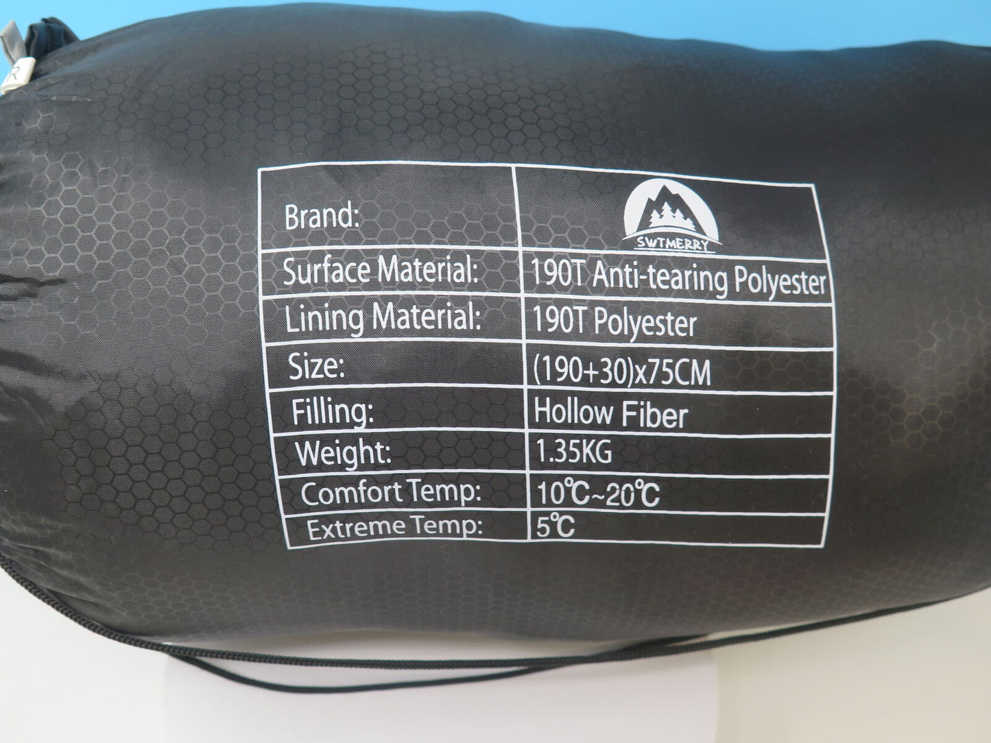 SWTMERRY SLEEPING BAG-BLACK/GREY-SINGLE 190+30X75CM