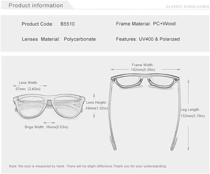KINGSEVEN Natural Handmade Wood Sunglasses for Men UV400 Polarization