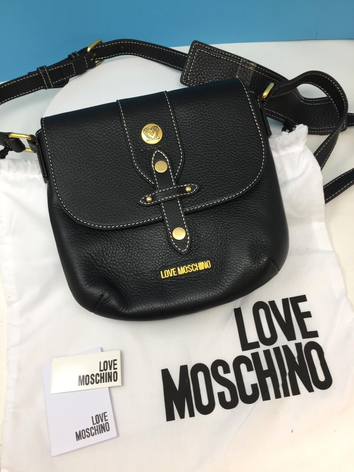 LOVE MOSCHINO WOMANS SADDLE HANDBAG REAL LEATHER