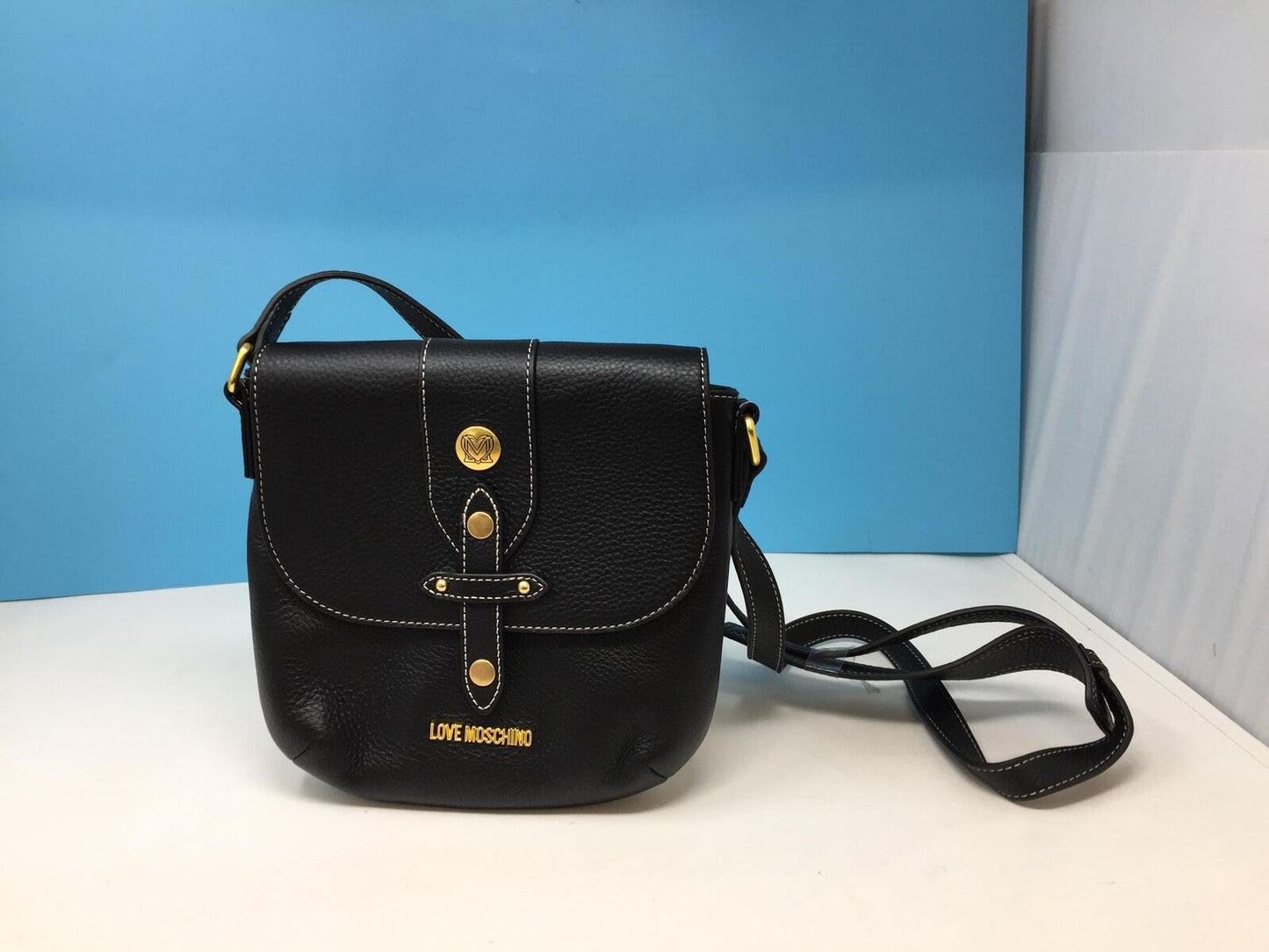 LOVE MOSCHINO WOMANS SADDLE HANDBAG REAL LEATHER