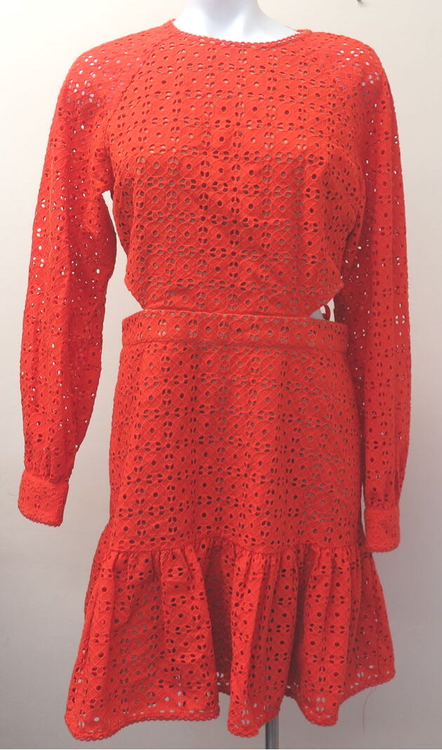 MICHAEL KORS -FLORAL EYELET CUT-OUT DRESS-ORANGE