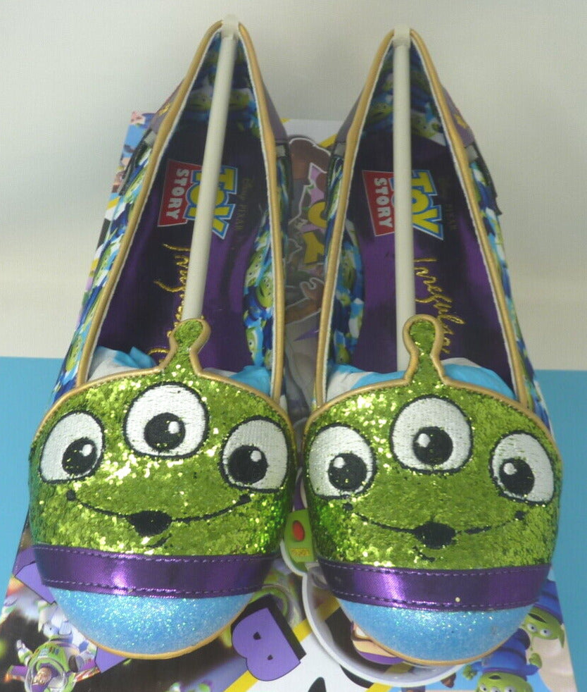 IRREGULAR CHOICE TOY STORY "THEY COME IN PEACE" ALIEN FLAT SHOE-EU37/UK4