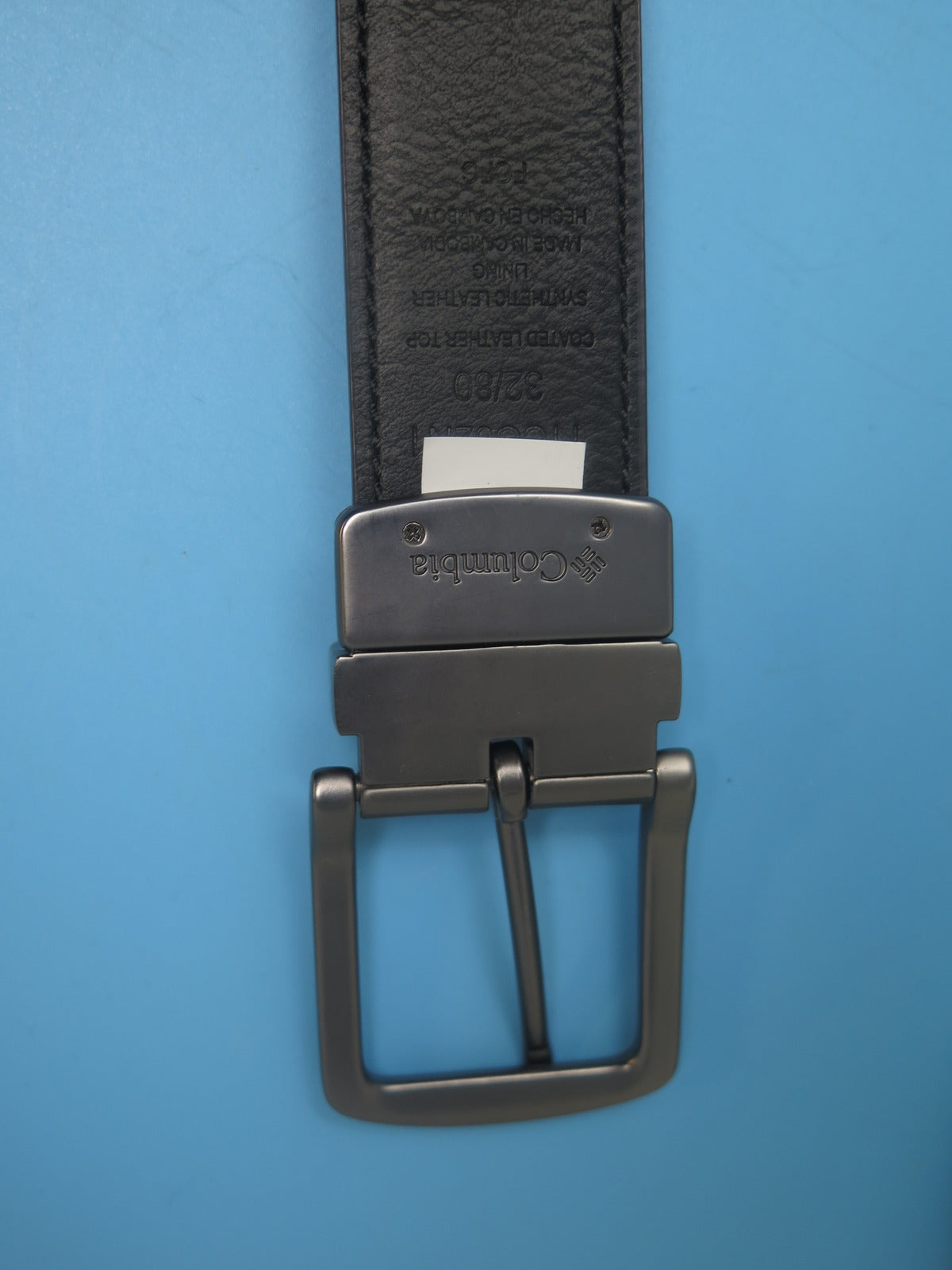 COLUMBIA REVERSIBLE BELT-BLACK/BROWN LEATHER-SILVER BUCKLE-32"