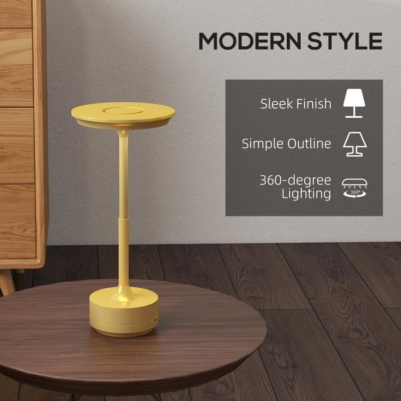 HOMCOM Cordless Touch Table Lamp With 4000mAh Rechargeable Battery - Gold