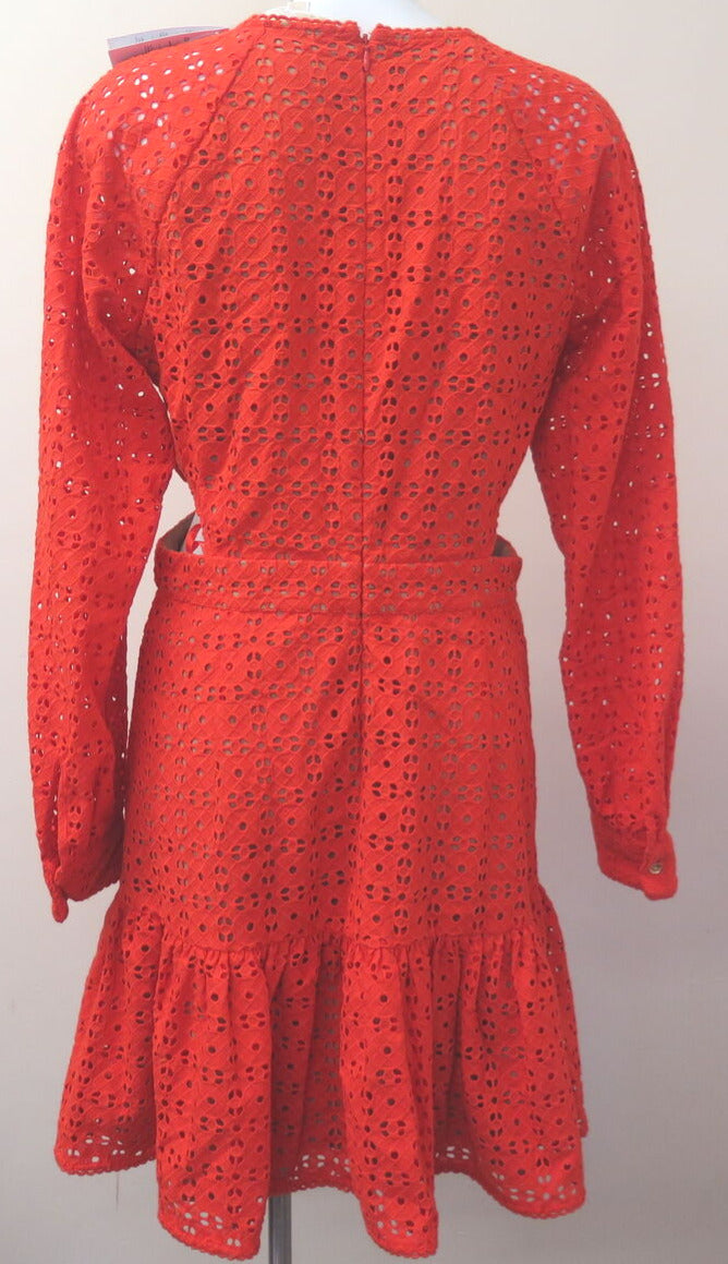 MICHAEL KORS -FLORAL EYELET CUT-OUT DRESS-ORANGE