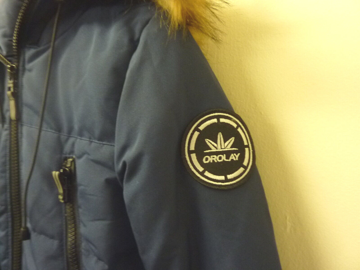 OROLAY FUR HOODED DOWN PARKA STYLE COAT-NAVY-SMALL