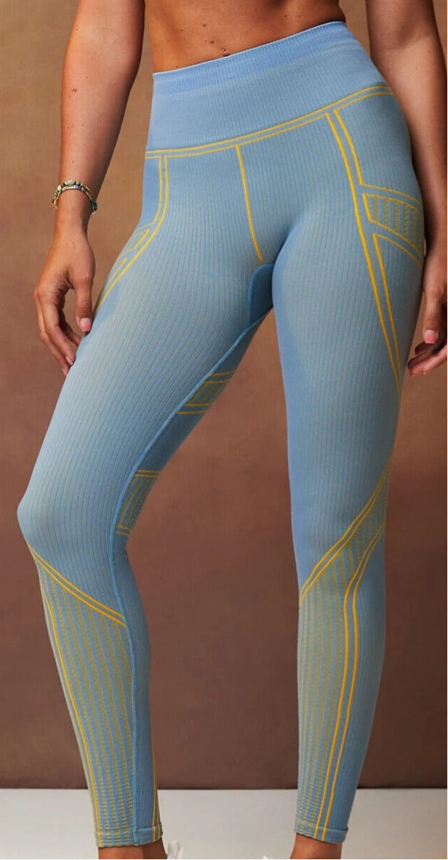 FABLETICS SEAMLESS HIGH-WAISTED COMPRESSIVE LEGGINGS-I LOVE BLUE/GOLDEN RAY-L