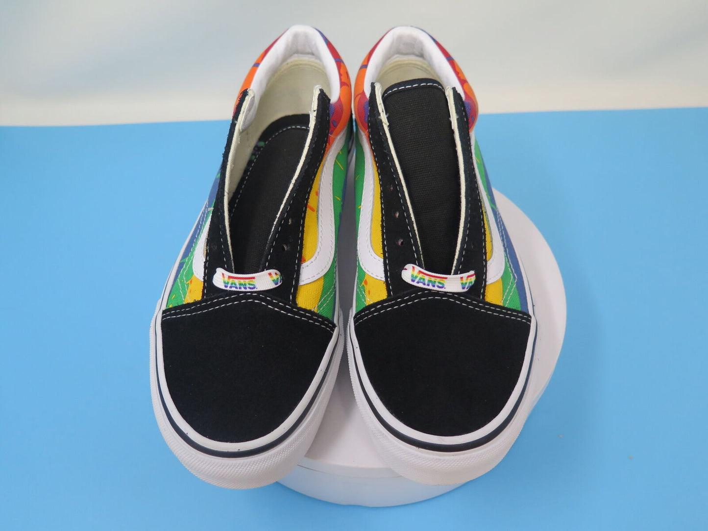 VANS WOMENS BLACK RAINBOW DRIP OLD SKOOL SHOES-UK4