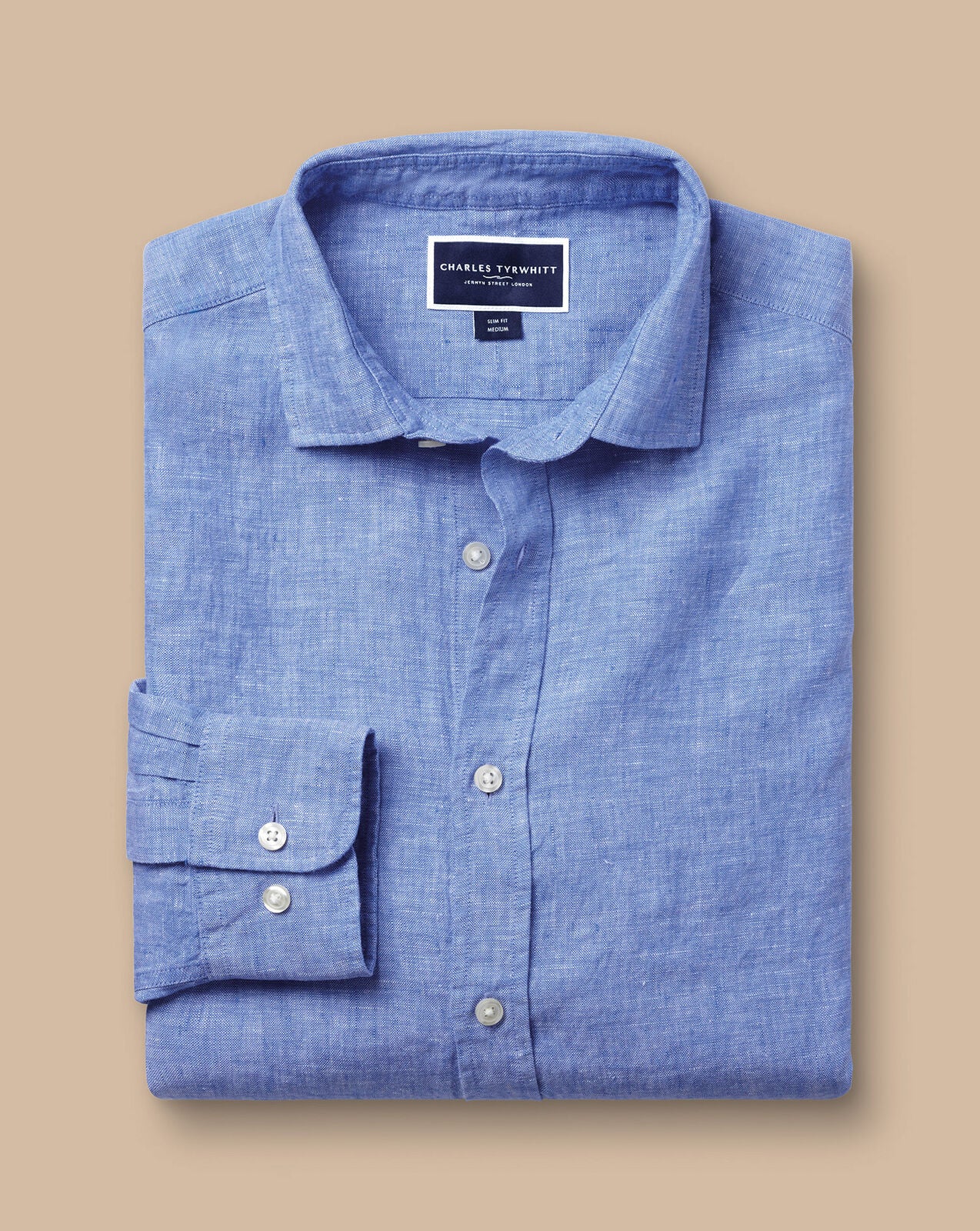 CHARLES TYRWHITT Pure Linen Shirt - Cobalt Blue XL RRP:£74.95