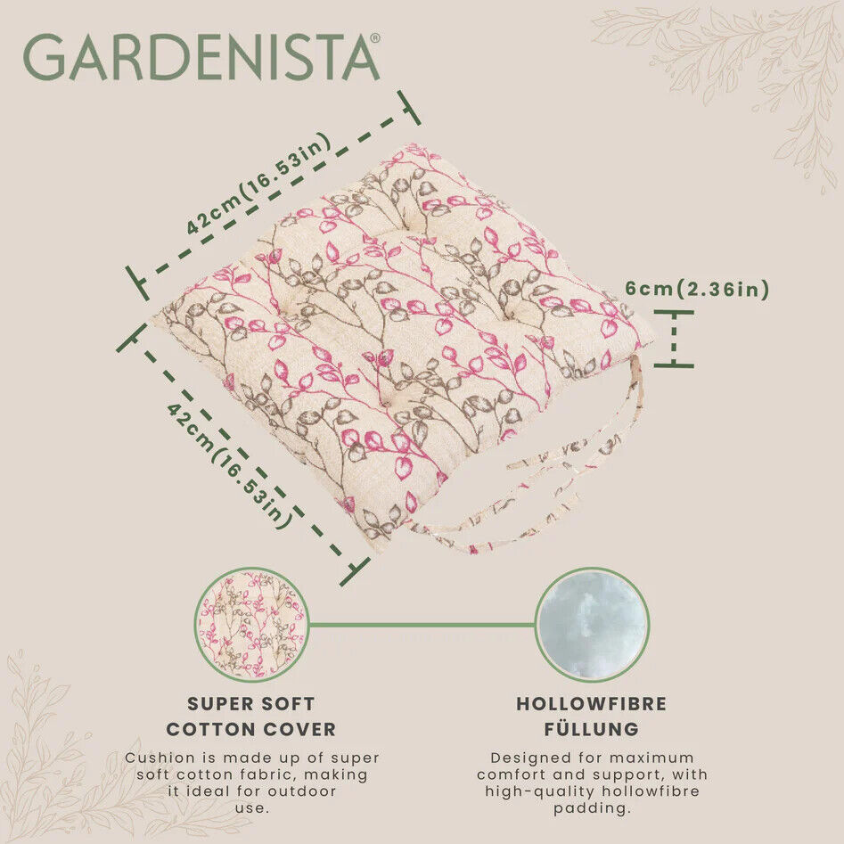 4 X GARDENISTA WATER RESISTANT PRINTED SEAT PADS WITH TIES-PROVENCE VINE