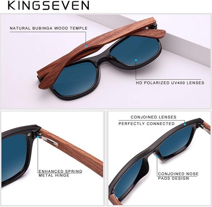 KINGSEVEN Natural Handmade Wood Sunglasses for Men UV400 Polarization