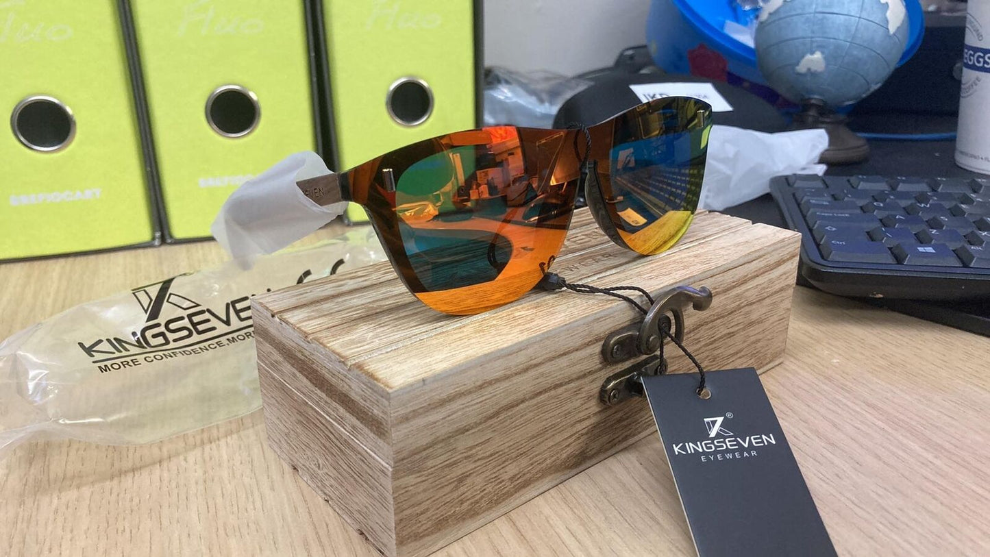 KINGSEVEN Natural Handmade Wood Sunglasses for Men UV400 Polarization