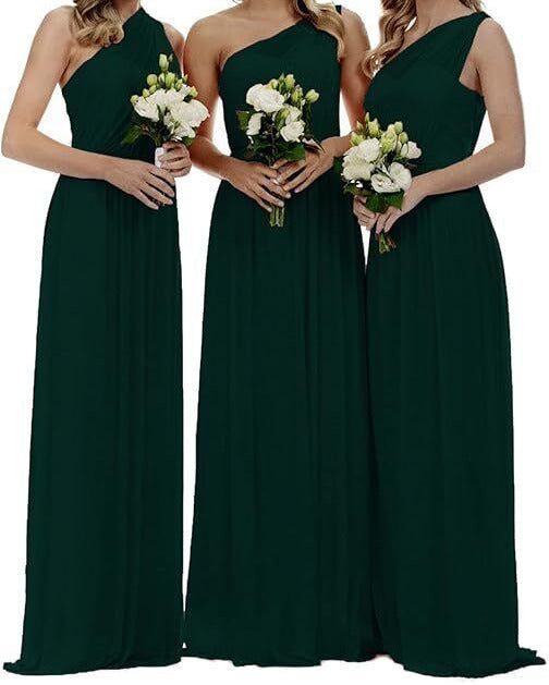 DINAVIAN ONE SHOULDER CHIFFON EVENING/OCCASION DRESS-DARK GREEN-UK24