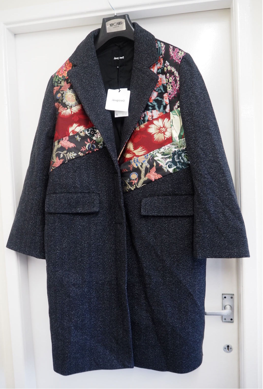 Desigual Tomichi Smart Coat with Oriental Brocade Patches SIZE 16