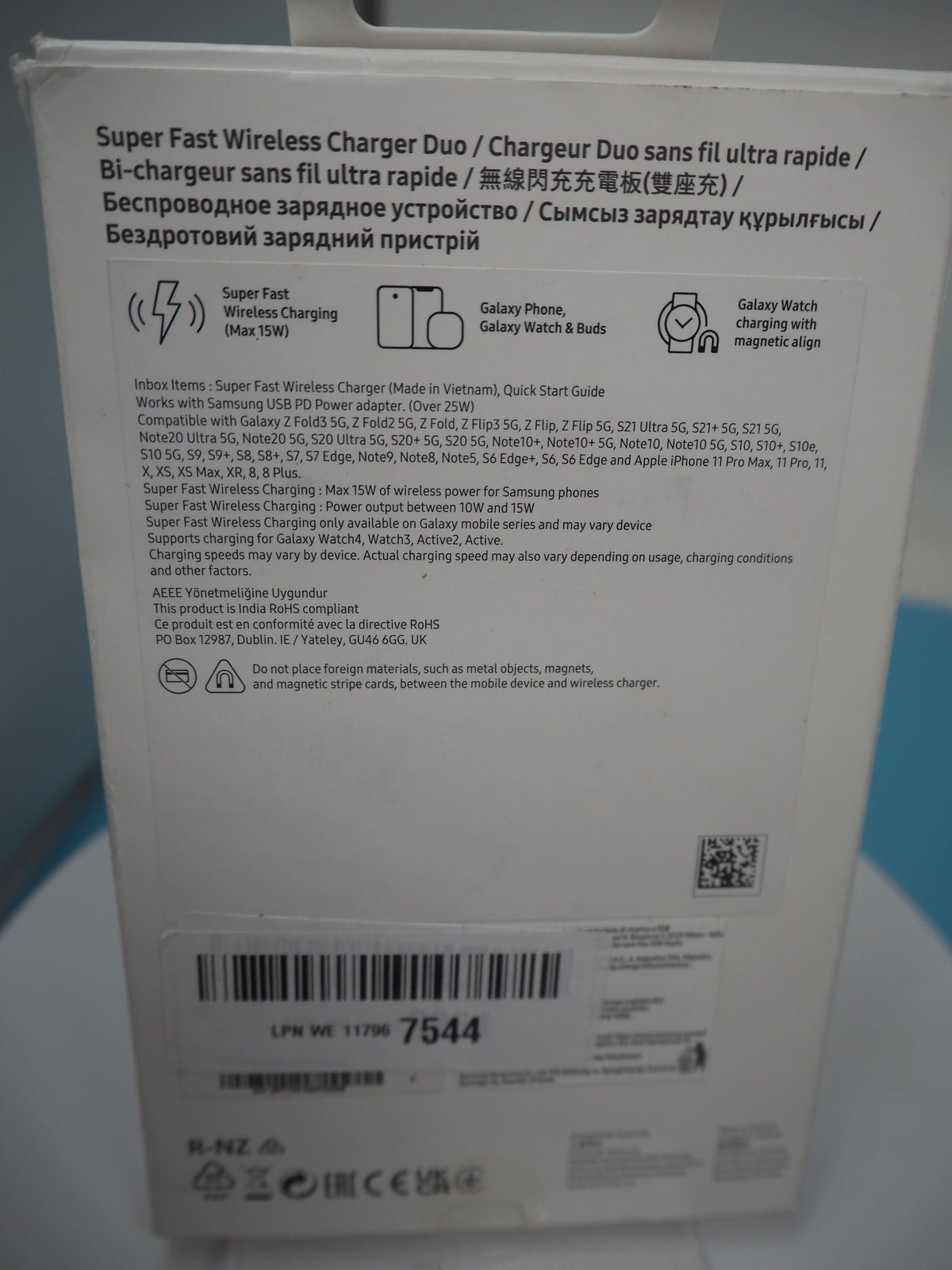 Samsung Duo 15W White Wireless Pad Induction Charger, Fast Charge, FR Version
