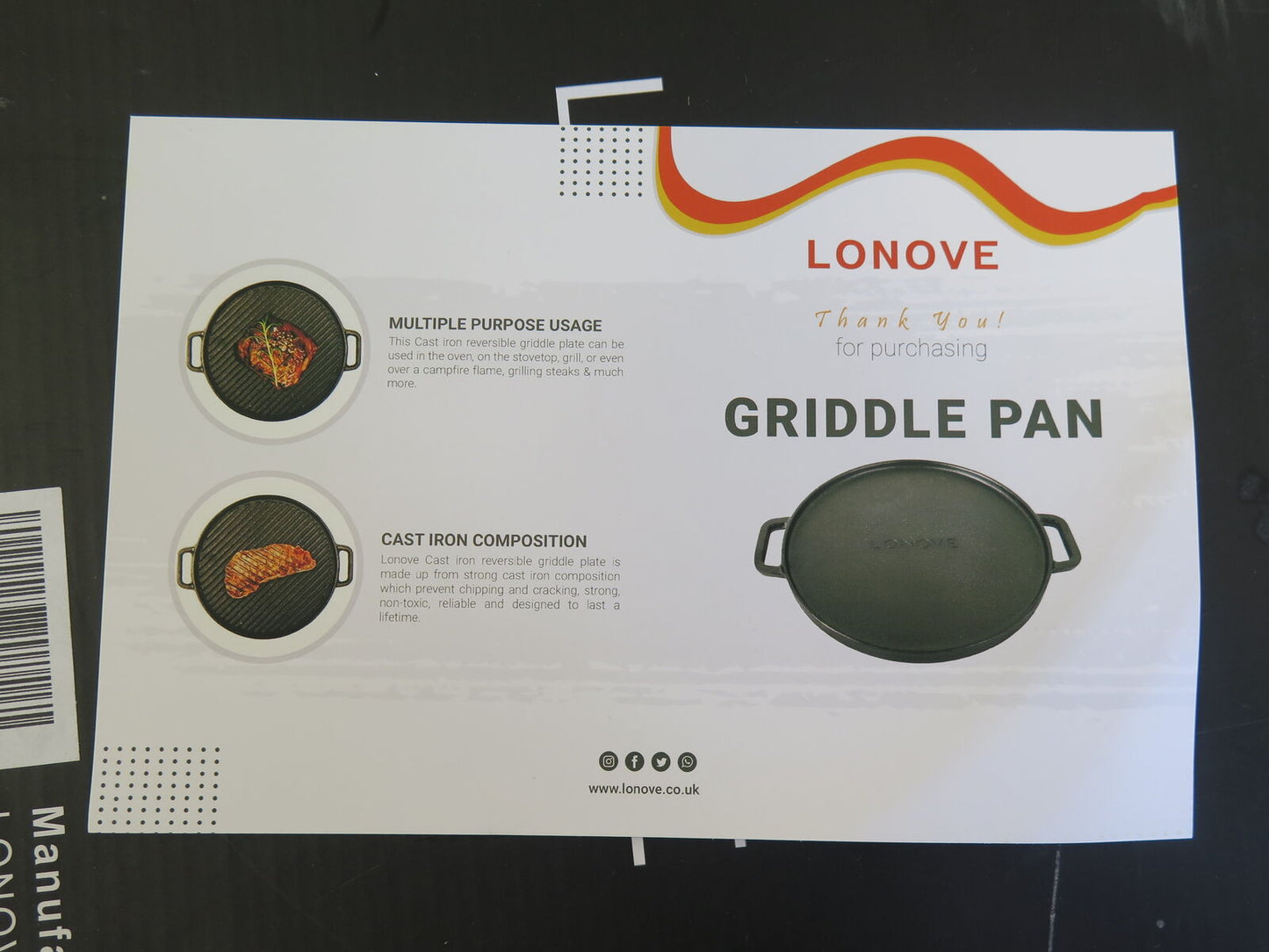 LONOVE DOUBLE SIDED GRIDDLE PAN FOR BBQ-30CM