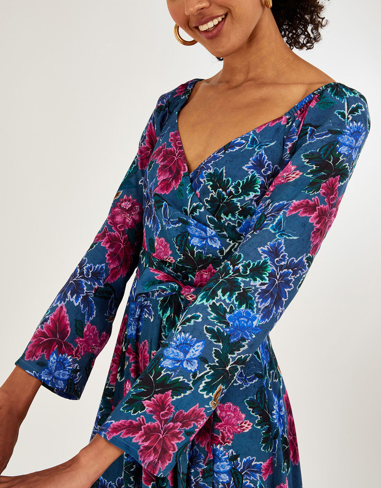 MONSOON Laikyn print midi dress in sustainable viscose grey UK20