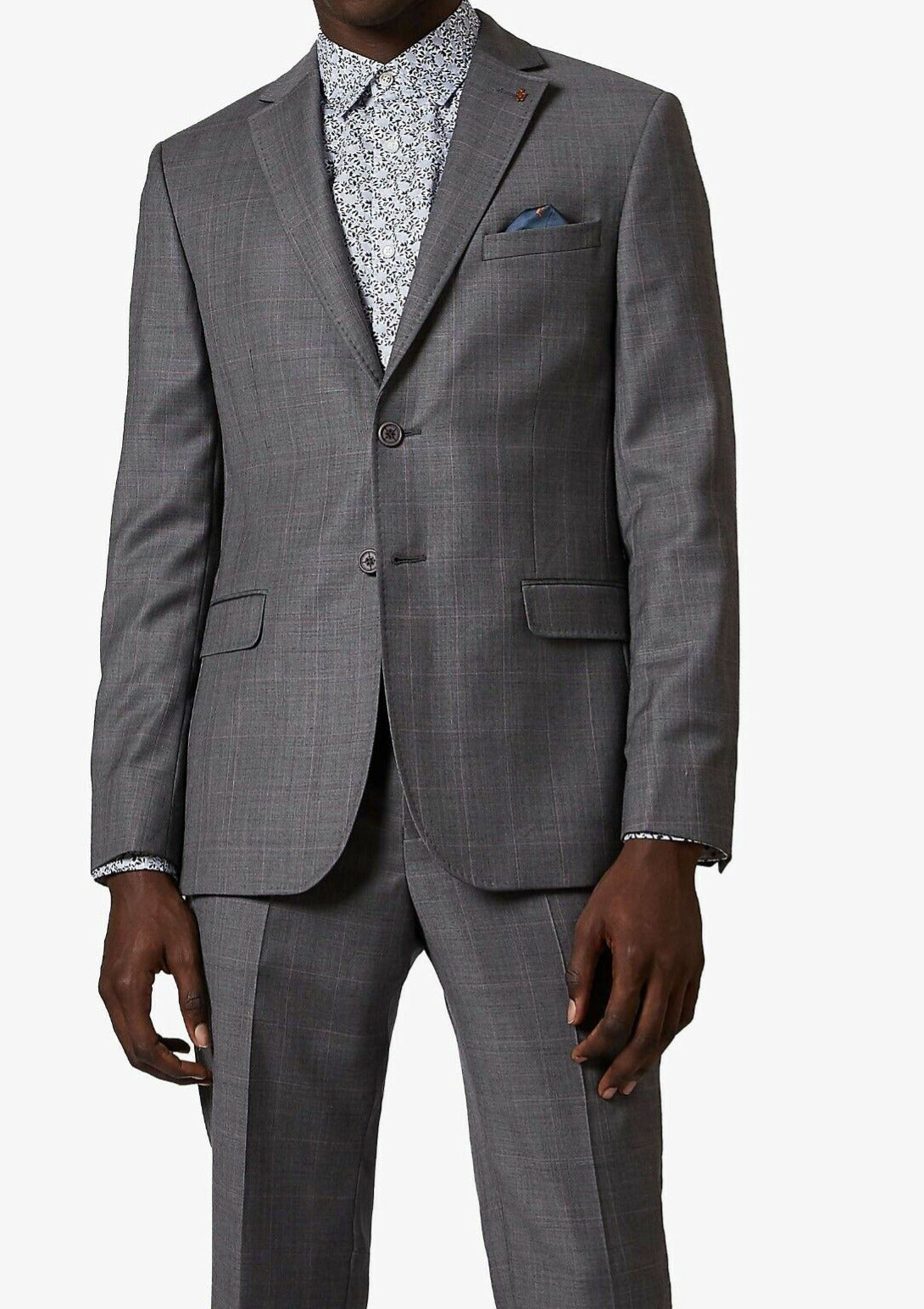 Ted Baker Board Check Wool Tailored Suit Jacket, Grey 40R