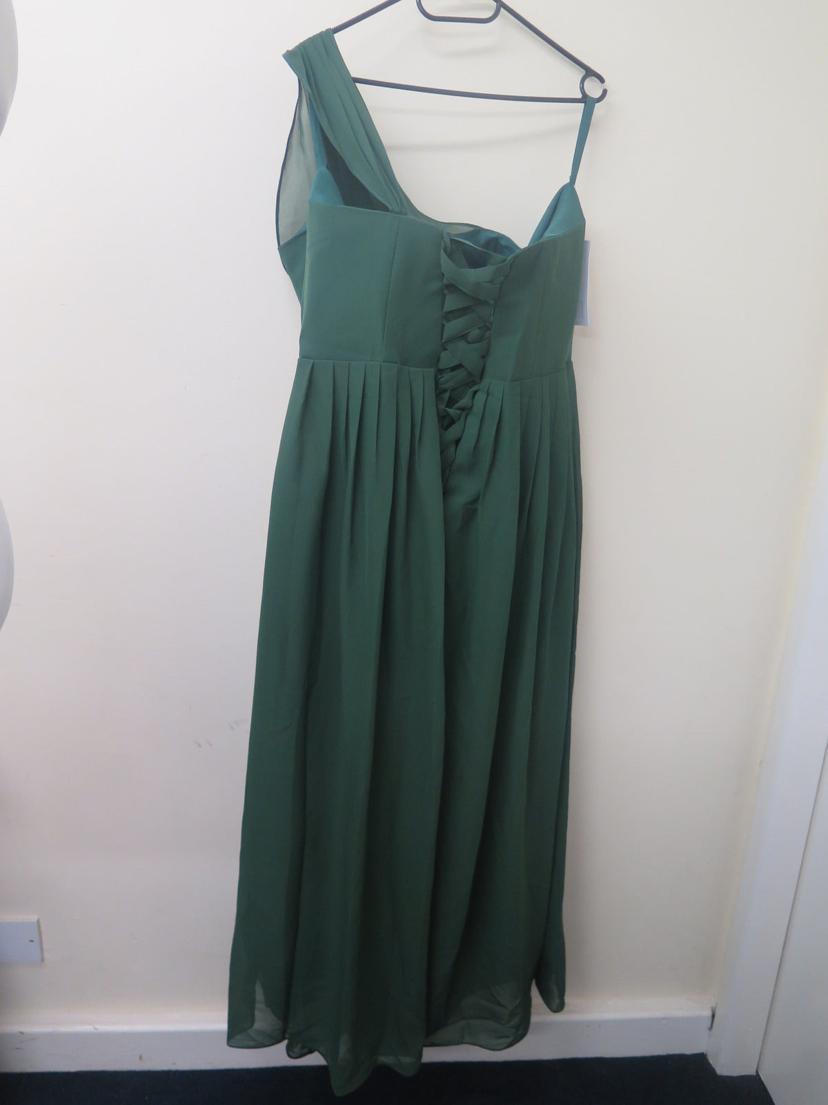 DINAVIAN ONE SHOULDER CHIFFON EVENING/OCCASION DRESS-DARK GREEN-UK24