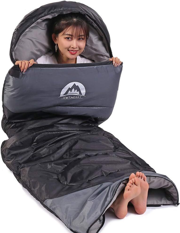 SWTMERRY SLEEPING BAG-BLACK/GREY-SINGLE 190+30X75CM