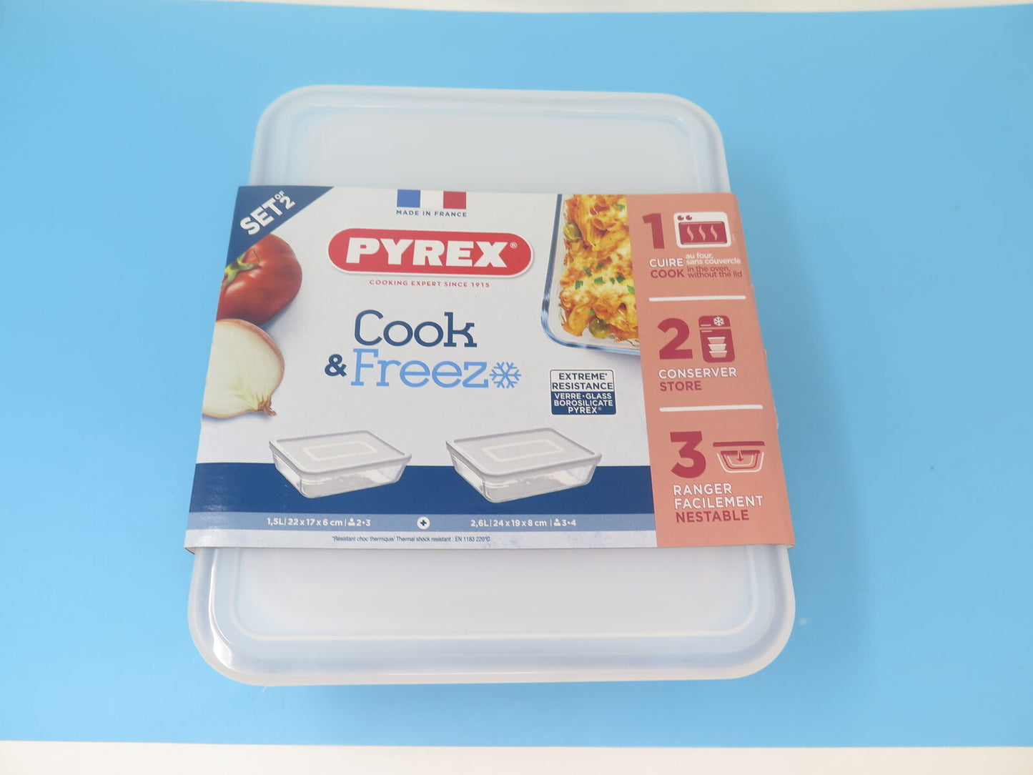 PYREX COOK & FREEZE 2 PIECE RECTANGULAR STORAGE SET-1.5LT/2.6L
