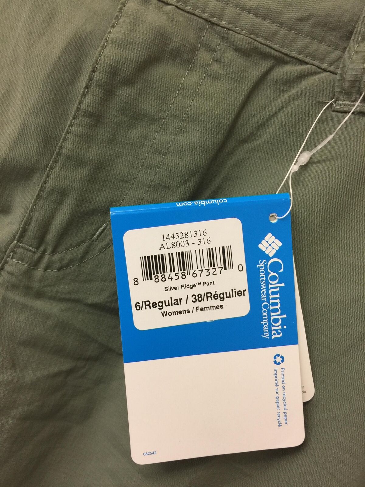 Columbia Silver Ridge Pants Green Womans UK Size 6 Regular