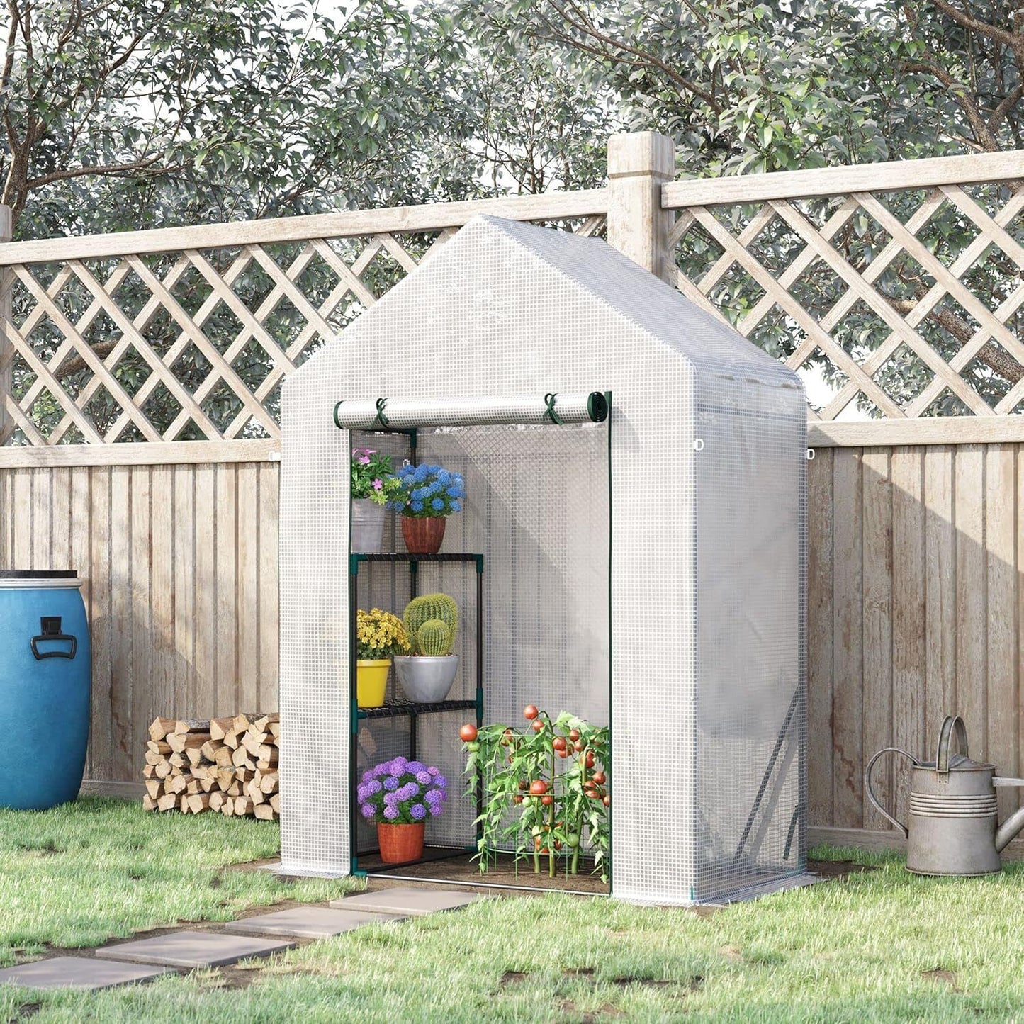 Outsunny Greenhouse for Outdoor.Roll-Up Zippered Door, PE Cover,143 x 73 x 195cm