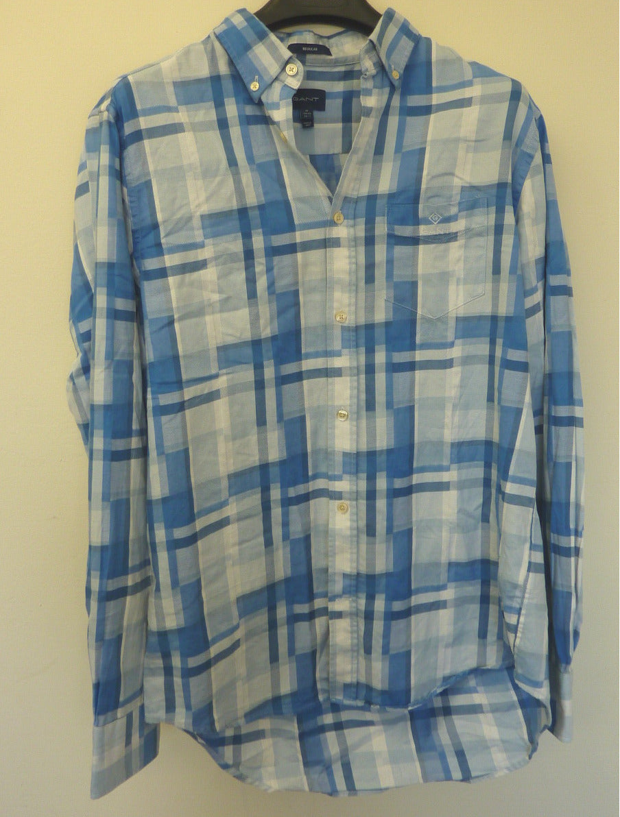 GANT CHECKED SHIRT-SIZE M 39/40-15 3/4-BLUE
