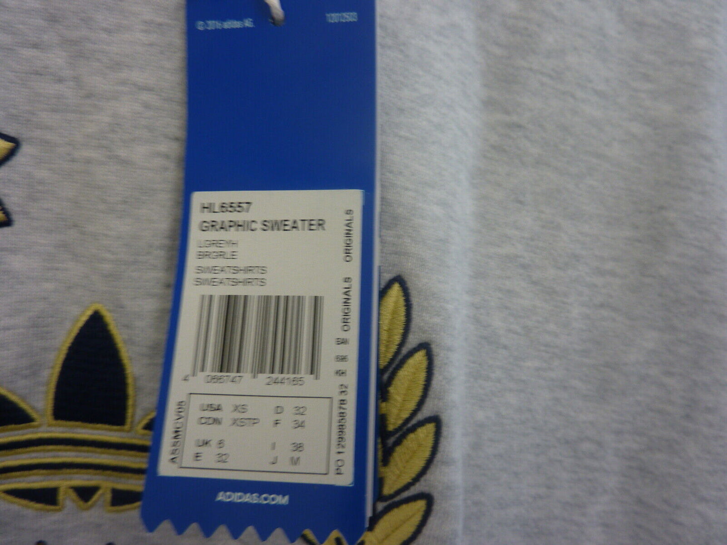 ADIDAS ORIGINALS RESORT GREY SWEATSHIRT SIZE UK6