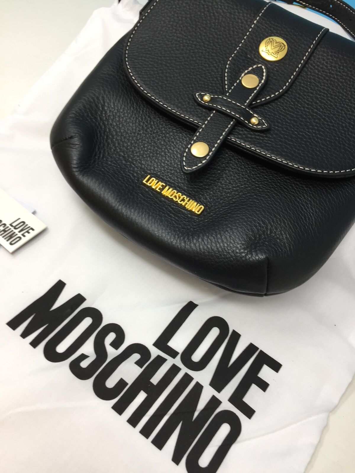 LOVE MOSCHINO WOMANS SADDLE HANDBAG REAL LEATHER