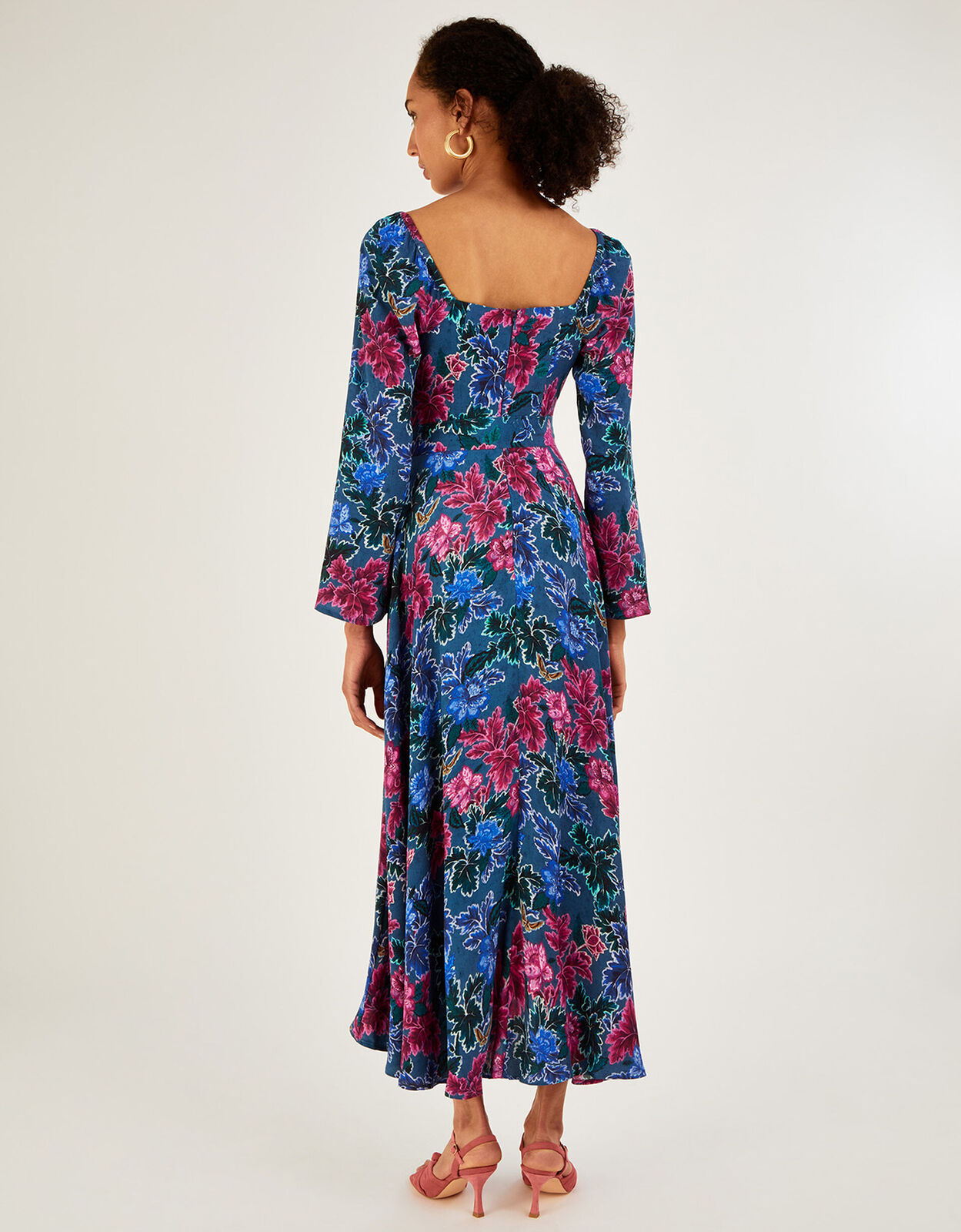 MONSOON Laikyn print midi dress in sustainable viscose grey UK20