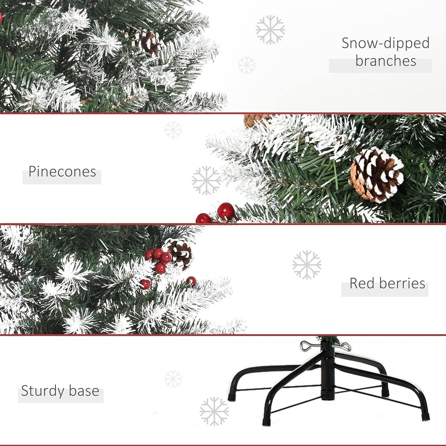 HOMCOM 5FT Artificial Christmas Tree Xmas Pencil Tree with Red Berries 150CM
