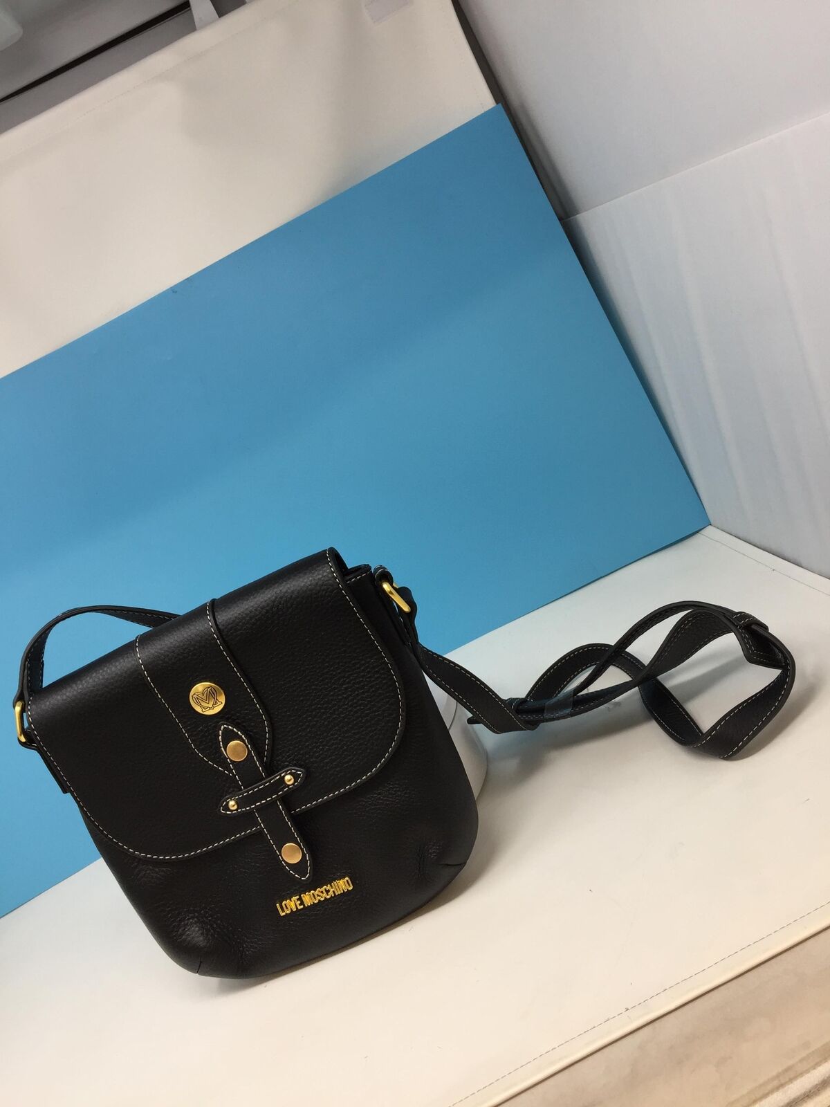 LOVE MOSCHINO WOMANS SADDLE HANDBAG REAL LEATHER