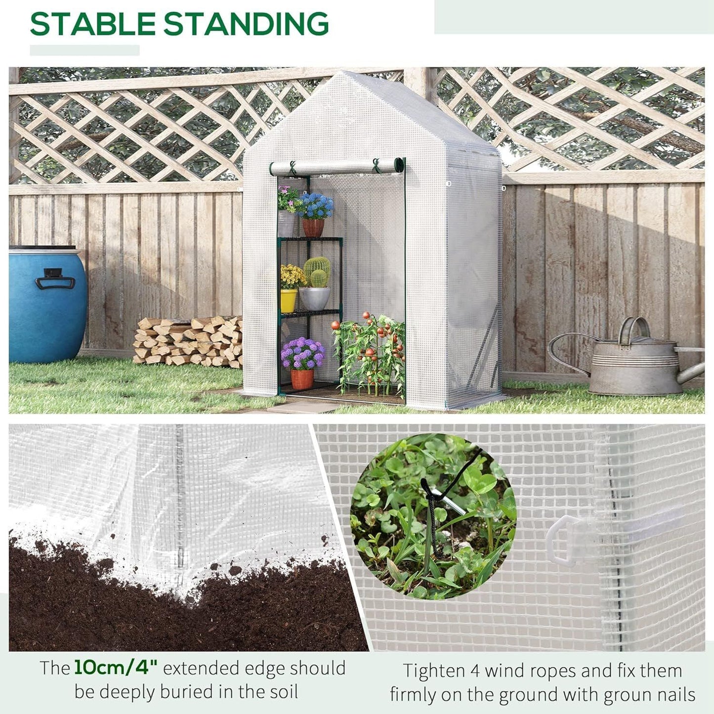 Outsunny Greenhouse for Outdoor.Roll-Up Zippered Door, PE Cover,143 x 73 x 195cm
