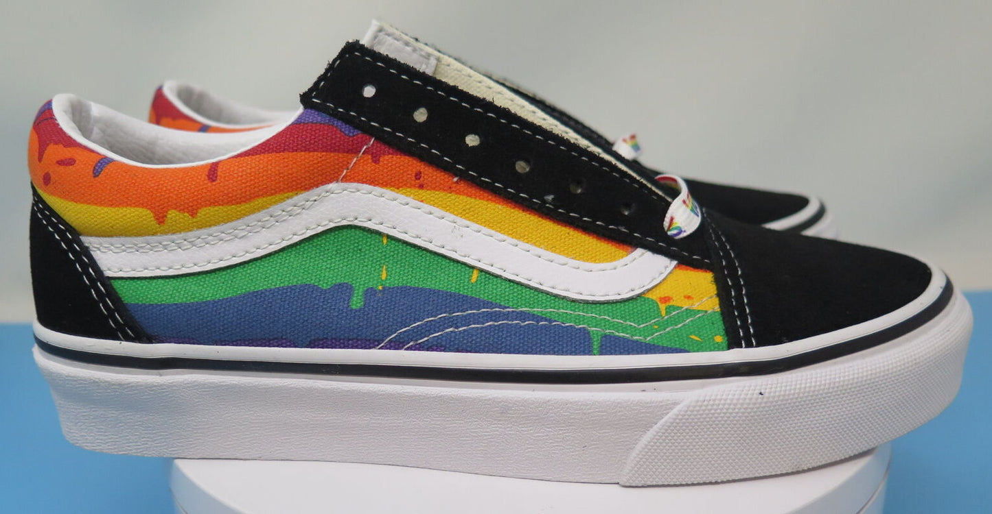 VANS WOMENS BLACK RAINBOW DRIP OLD SKOOL SHOES-UK4