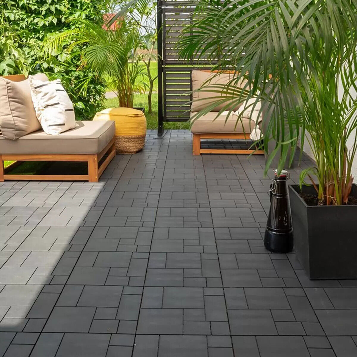 2 X EASY TILE DECK TILES X 10(20 TOTAL)-30CMX30CMX1.5CM-BLACK