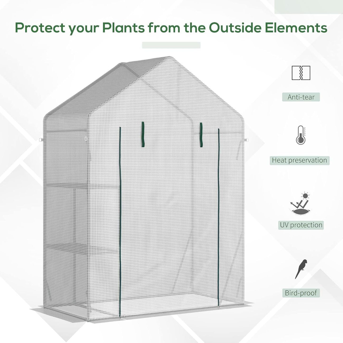 Outsunny Greenhouse for Outdoor.Roll-Up Zippered Door, PE Cover,143 x 73 x 195cm