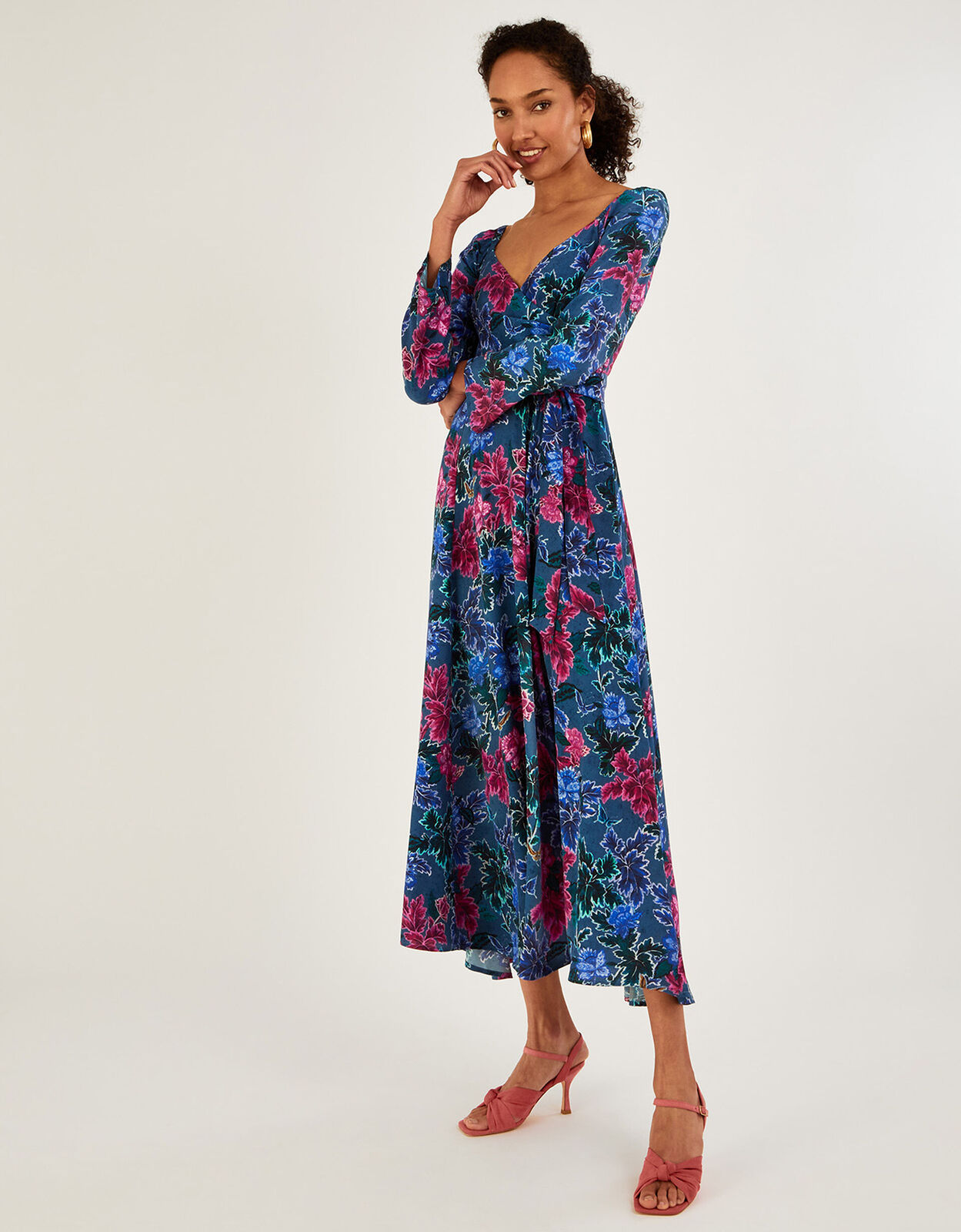 MONSOON Laikyn print midi dress in sustainable viscose grey UK20