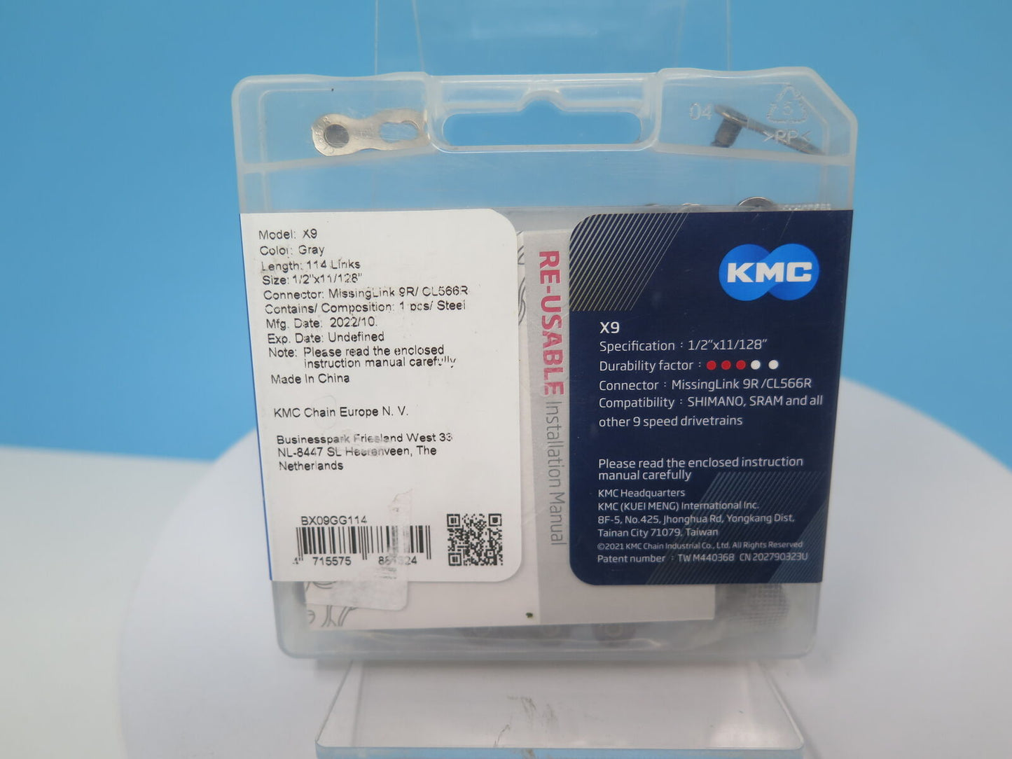 KMC X9 9 SPEED CHAIN-114L-GREY