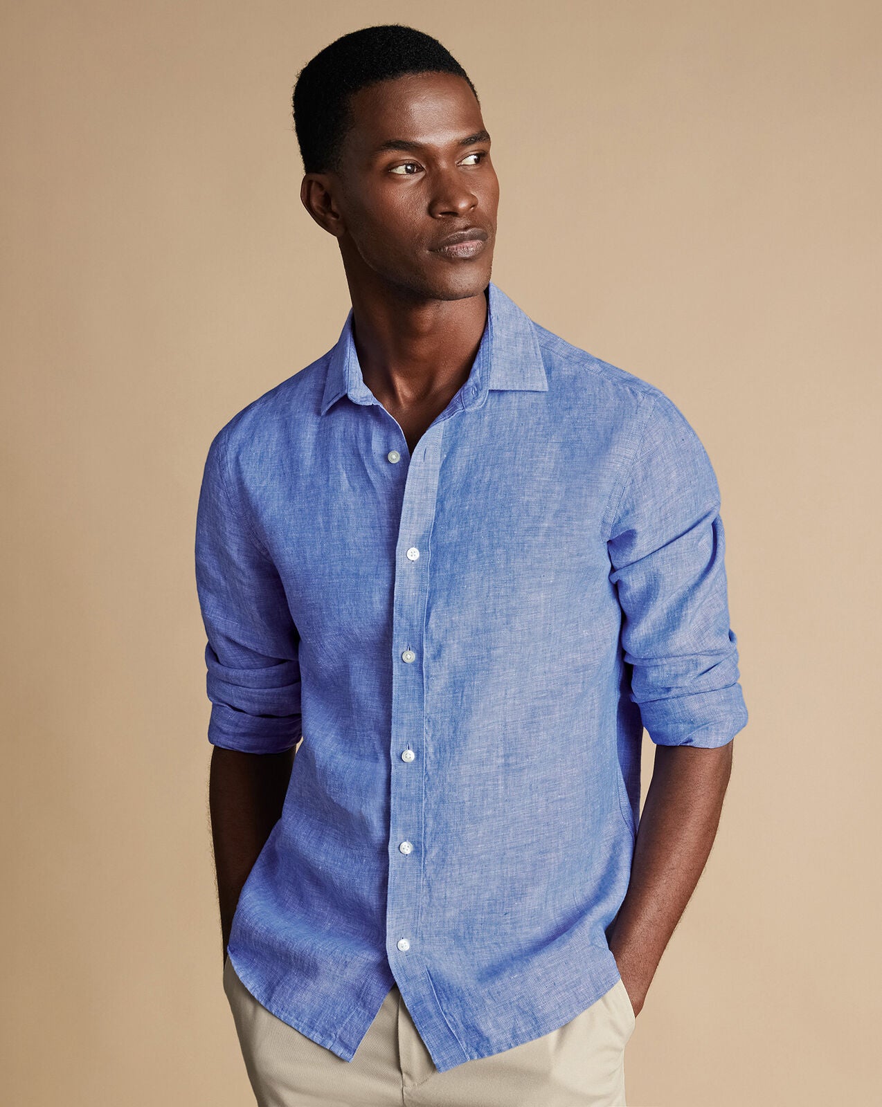 CHARLES TYRWHITT Pure Linen Shirt - Cobalt Blue XL RRP:£74.95