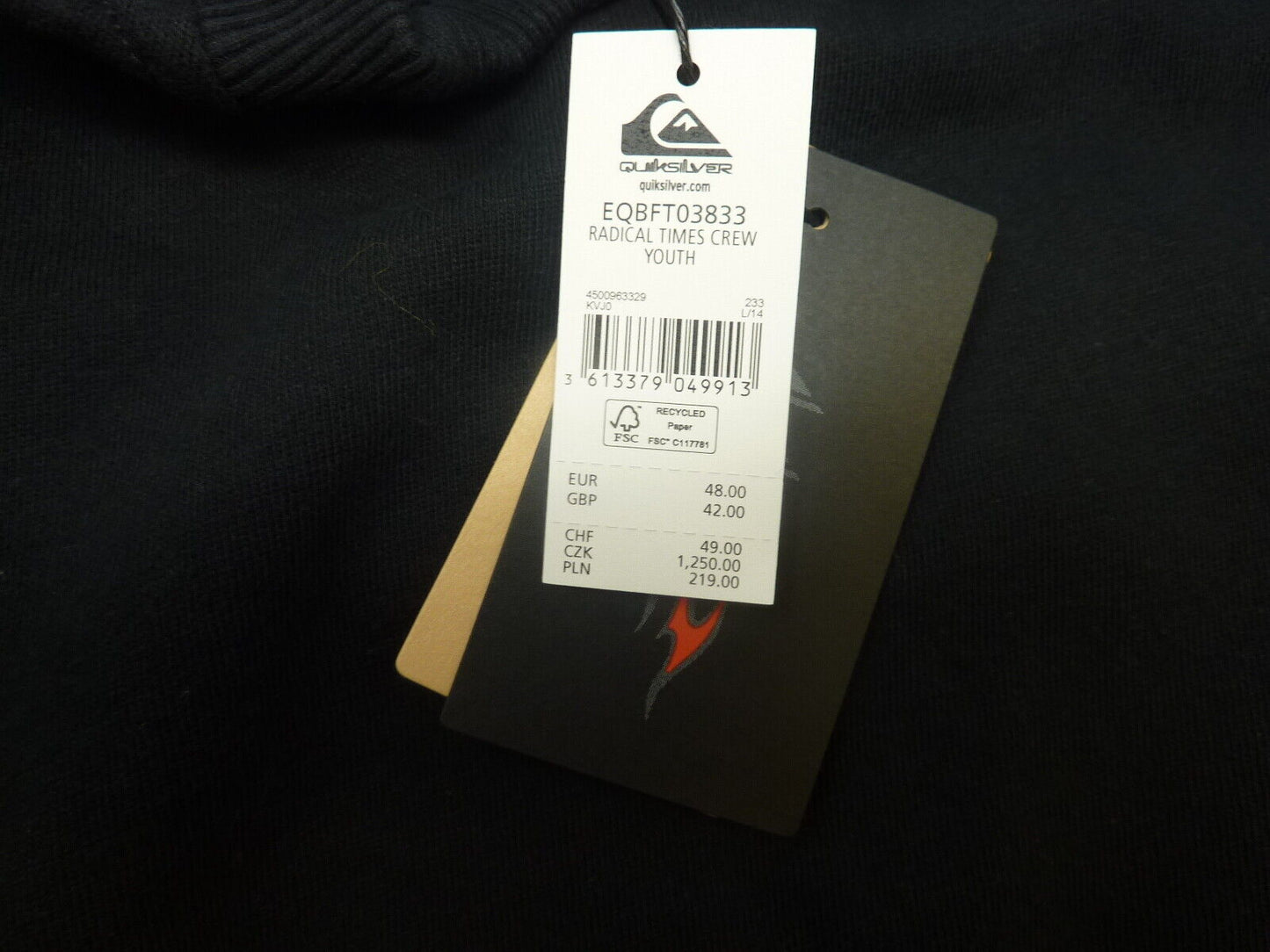 QUIKSILVER RADICAL TIMES YOUTH SWEATSHIRT-L/14YRS-BLACK
