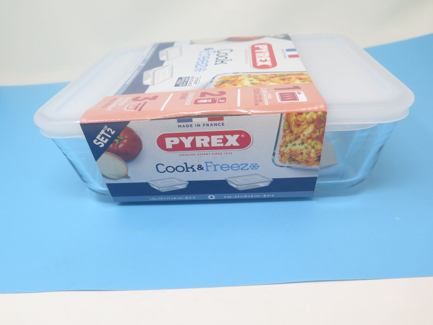 PYREX COOK & FREEZE 2 PIECE RECTANGULAR STORAGE SET-1.5LT/2.6L
