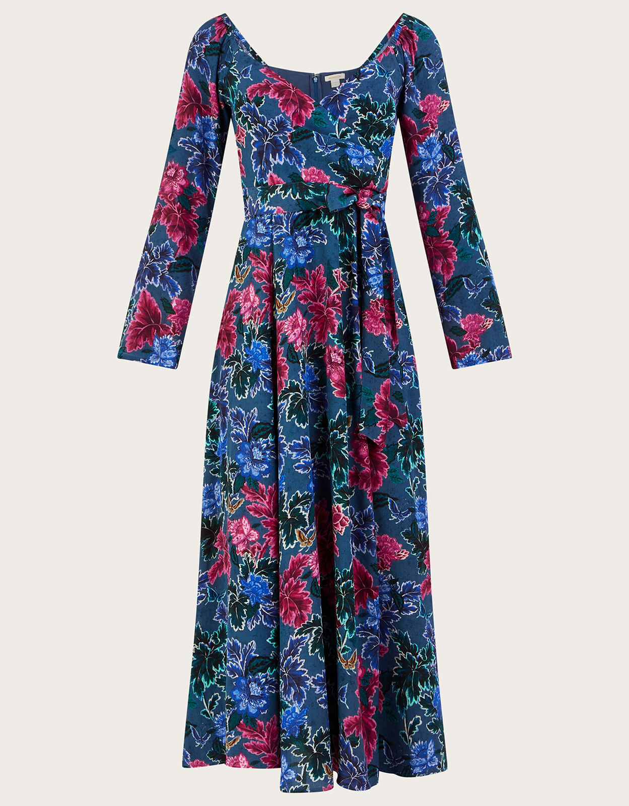 MONSOON Laikyn print midi dress in sustainable viscose grey UK20