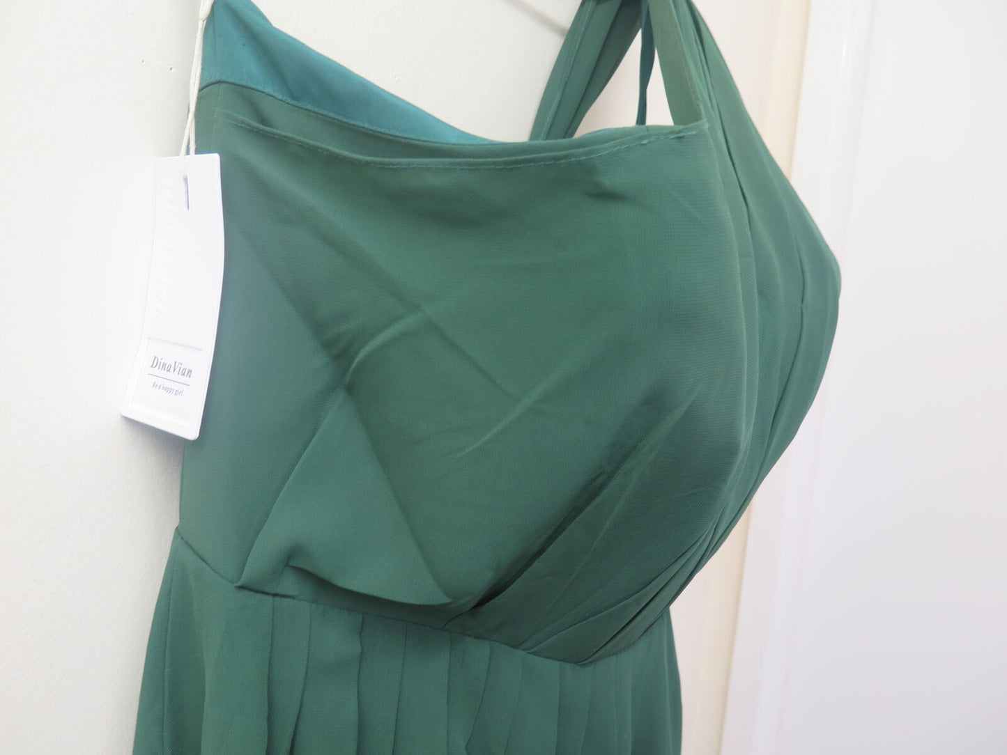 DINAVIAN ONE SHOULDER CHIFFON EVENING/OCCASION DRESS-DARK GREEN-UK24