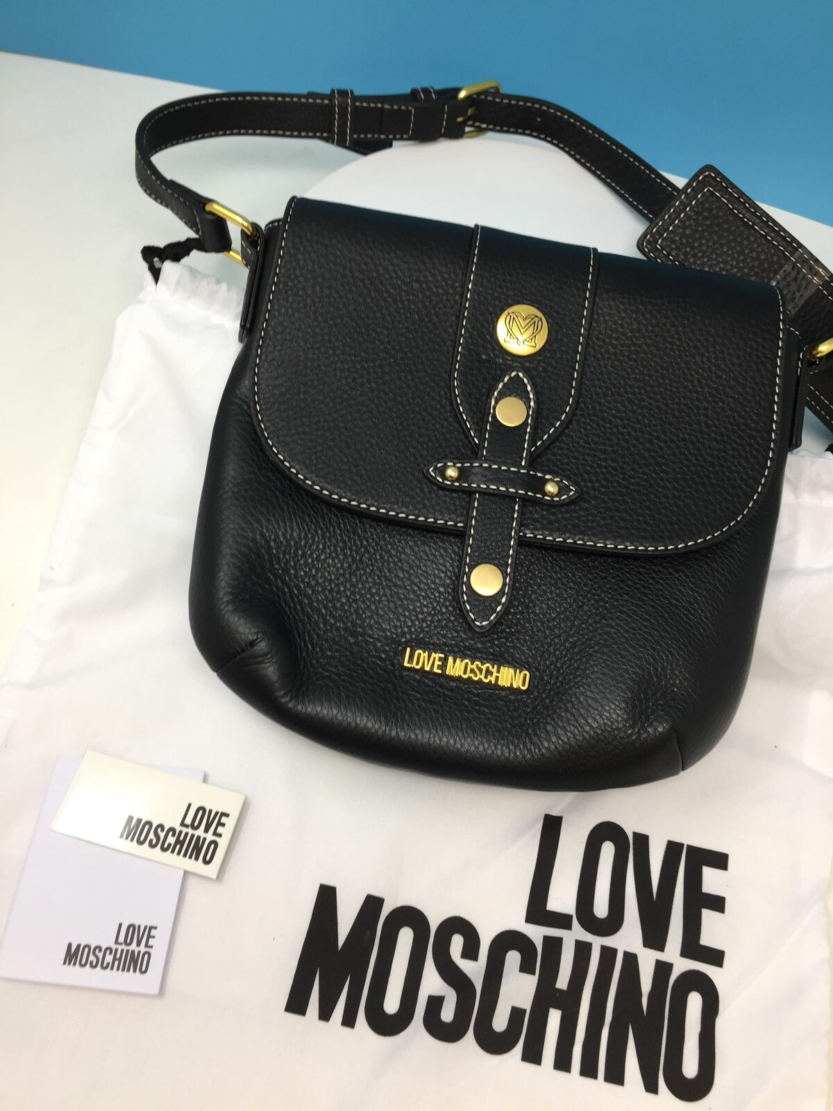 LOVE MOSCHINO WOMANS SADDLE HANDBAG REAL LEATHER