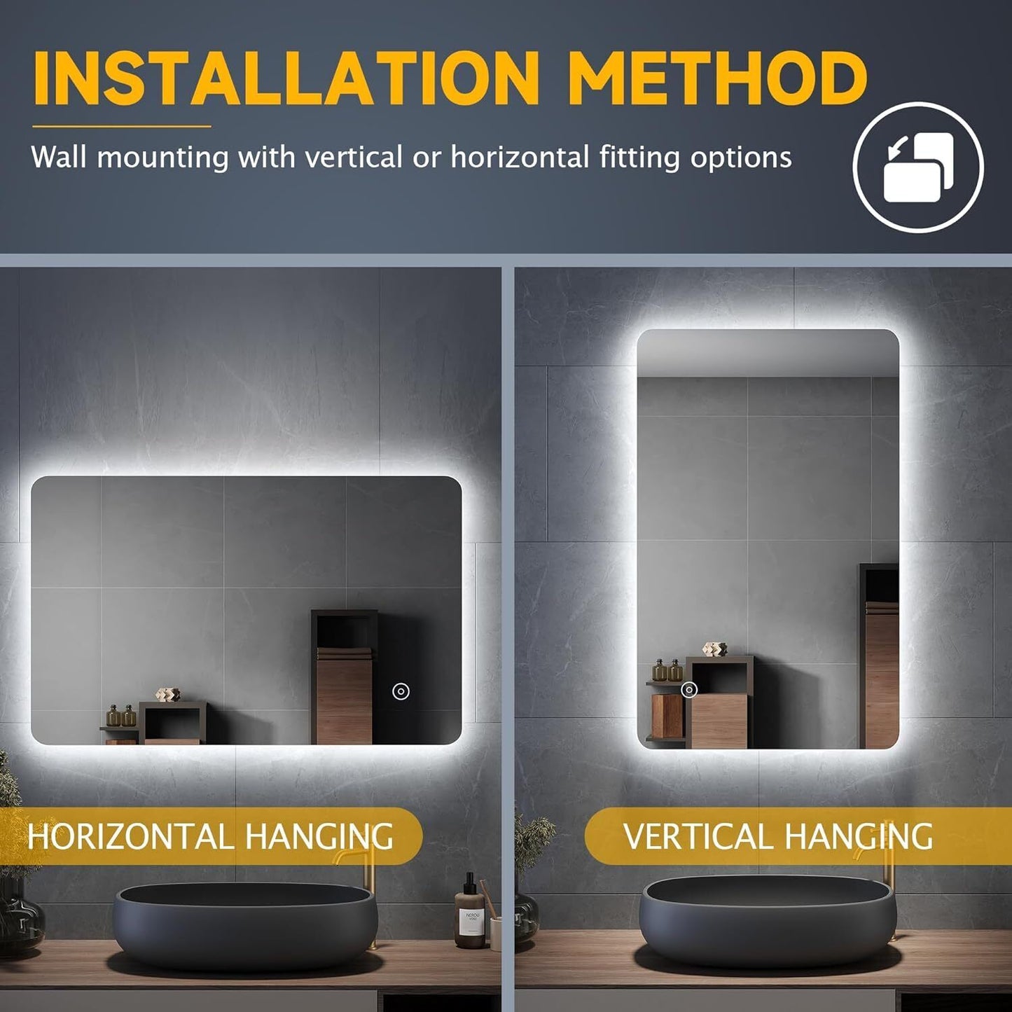 ELEGANT 800x500mm Backlit LED Illuminated Bathroom Mirror with Light Sensor